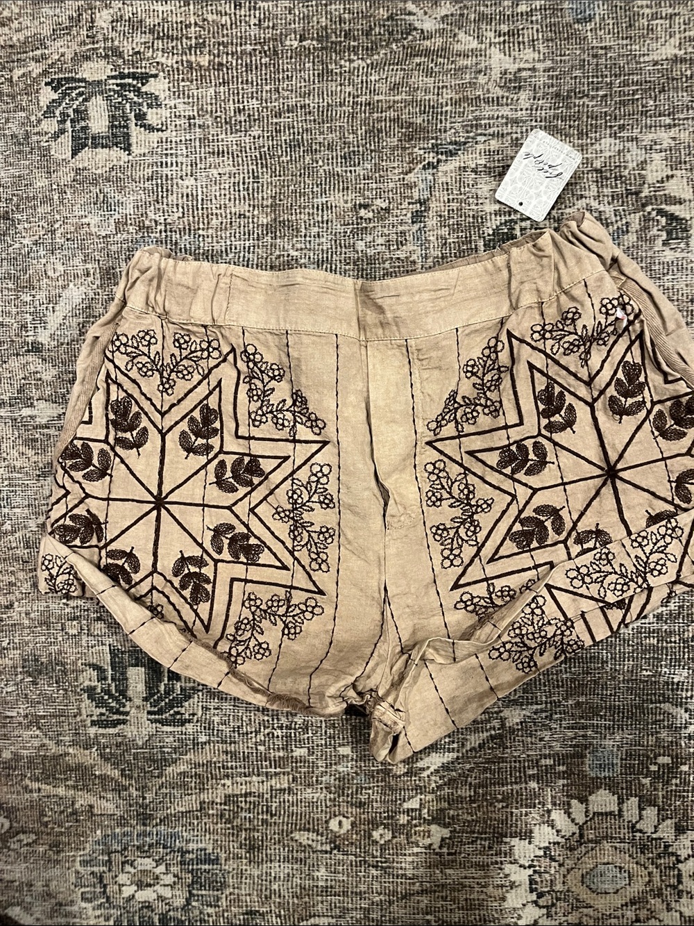 Free People Beige Embroidered Women's Shorts